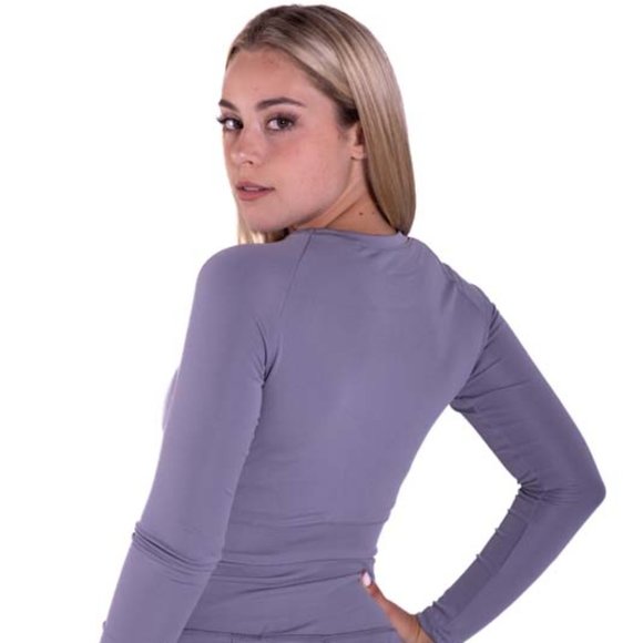 Long Sleeve Purple Crop Top And Biker Short Set - Picture 5 of 7